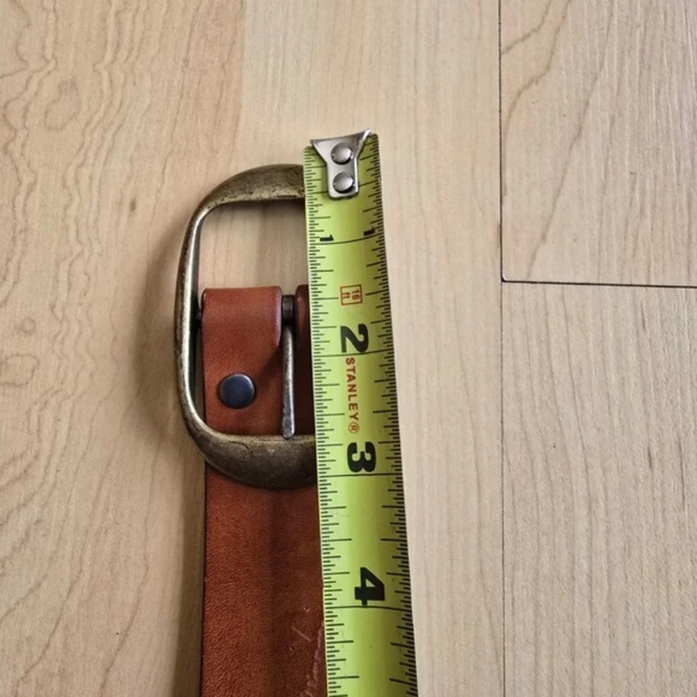 Vintage Tooled Leather Nature‎ Scene Belt Tan Tree Sun Embossed Brass Buckle